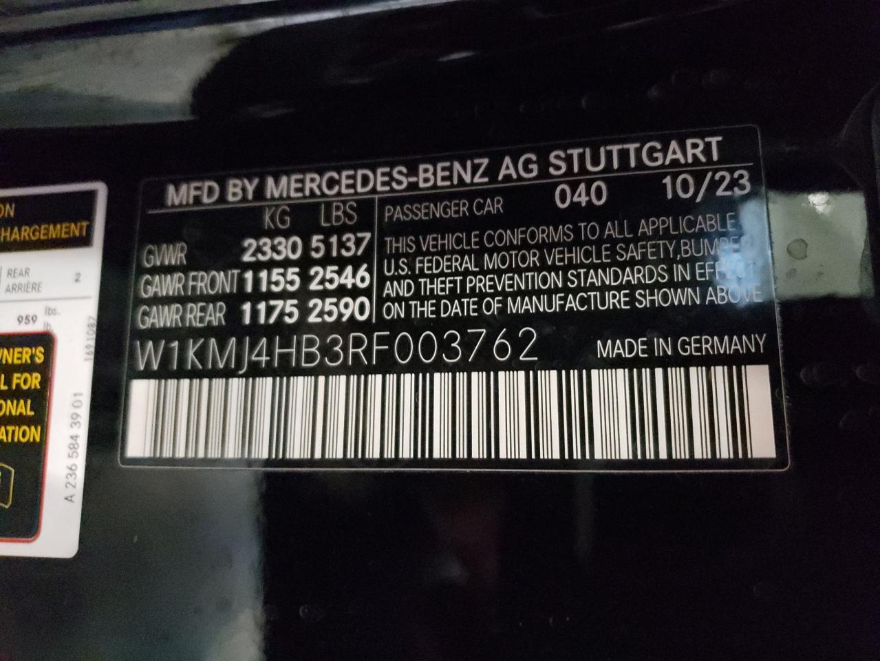 2024 MERCEDES-BENZ CLE 300 4MATIC VIN:W1KMJ4HB3RF003762