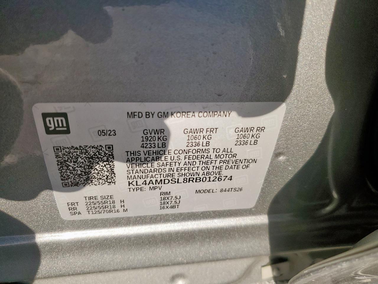 2024 BUICK ENCORE GX SPORT TOURING VIN:KL4AMDSL8RB012674