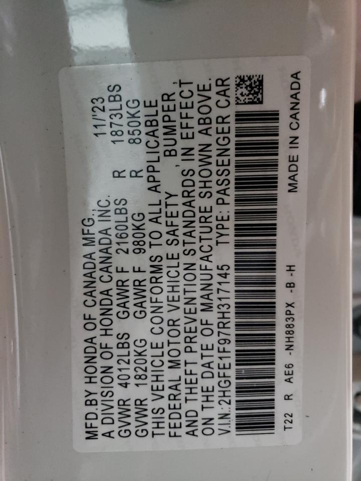 2024 HONDA CIVIC TOURING VIN:2HGFE1F97RH317145