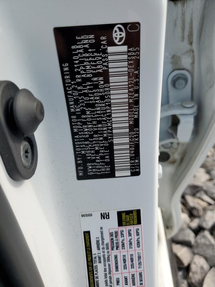 2022 TOYOTA COROLLA SE VIN:5YFP4MCE1NP105080