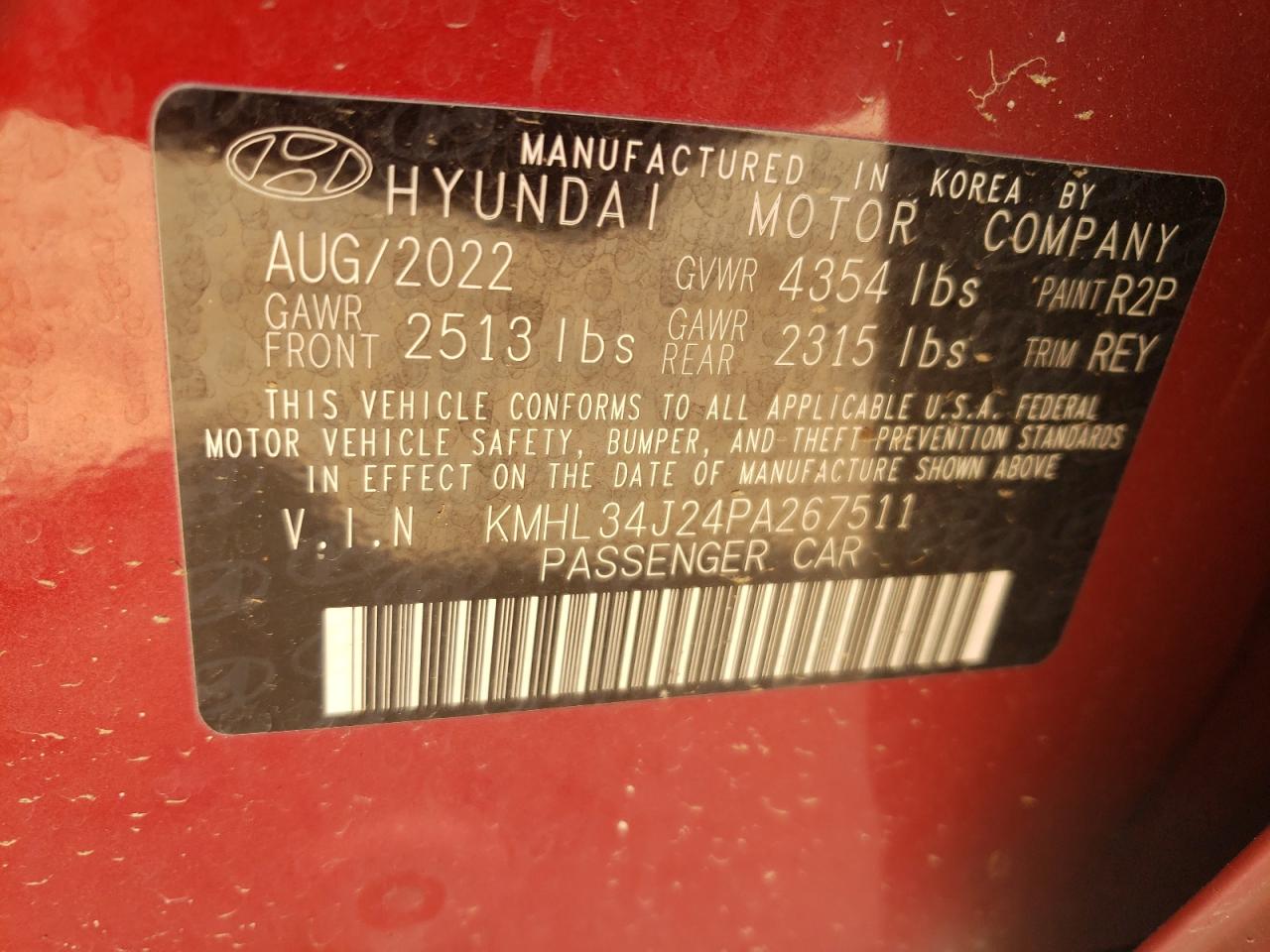 2023 HYUNDAI SONATA LIMITED VIN:KMHL34J24PA267511