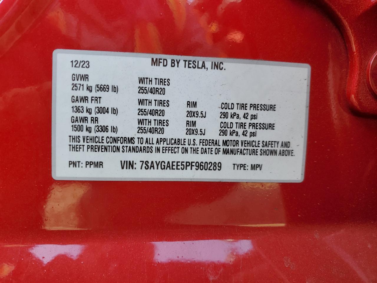 2023 TESLA MODEL Y  VIN:7SAYGAEE5PF960289