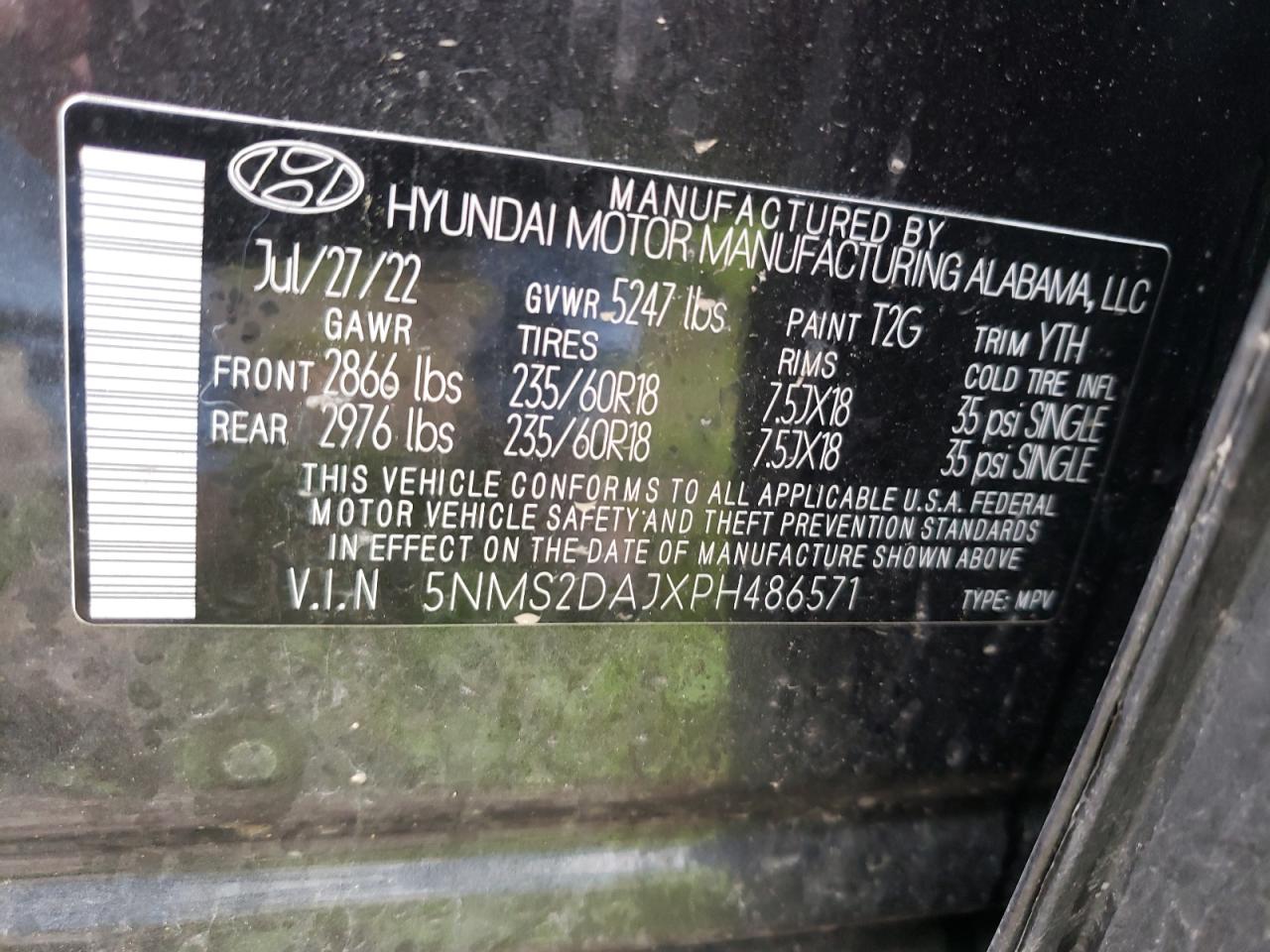 2023 HYUNDAI SANTA FE SEL VIN:5NMS2DAJXPH486571