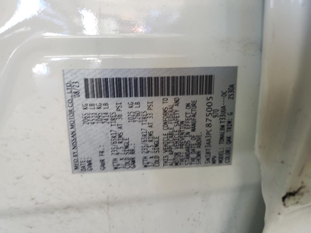 2023 NISSAN ROGUE S VIN:5N1BT3AA3PC875005