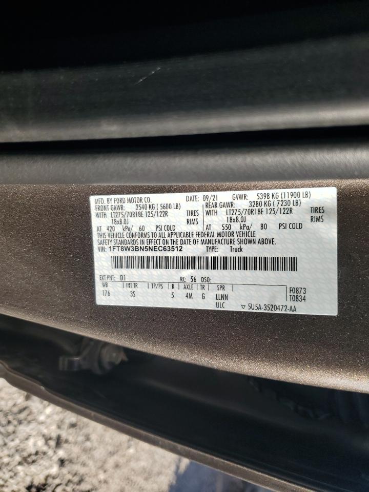2022 FORD F350 SUPER DUTY VIN:1FT8W3BN5NEC63512