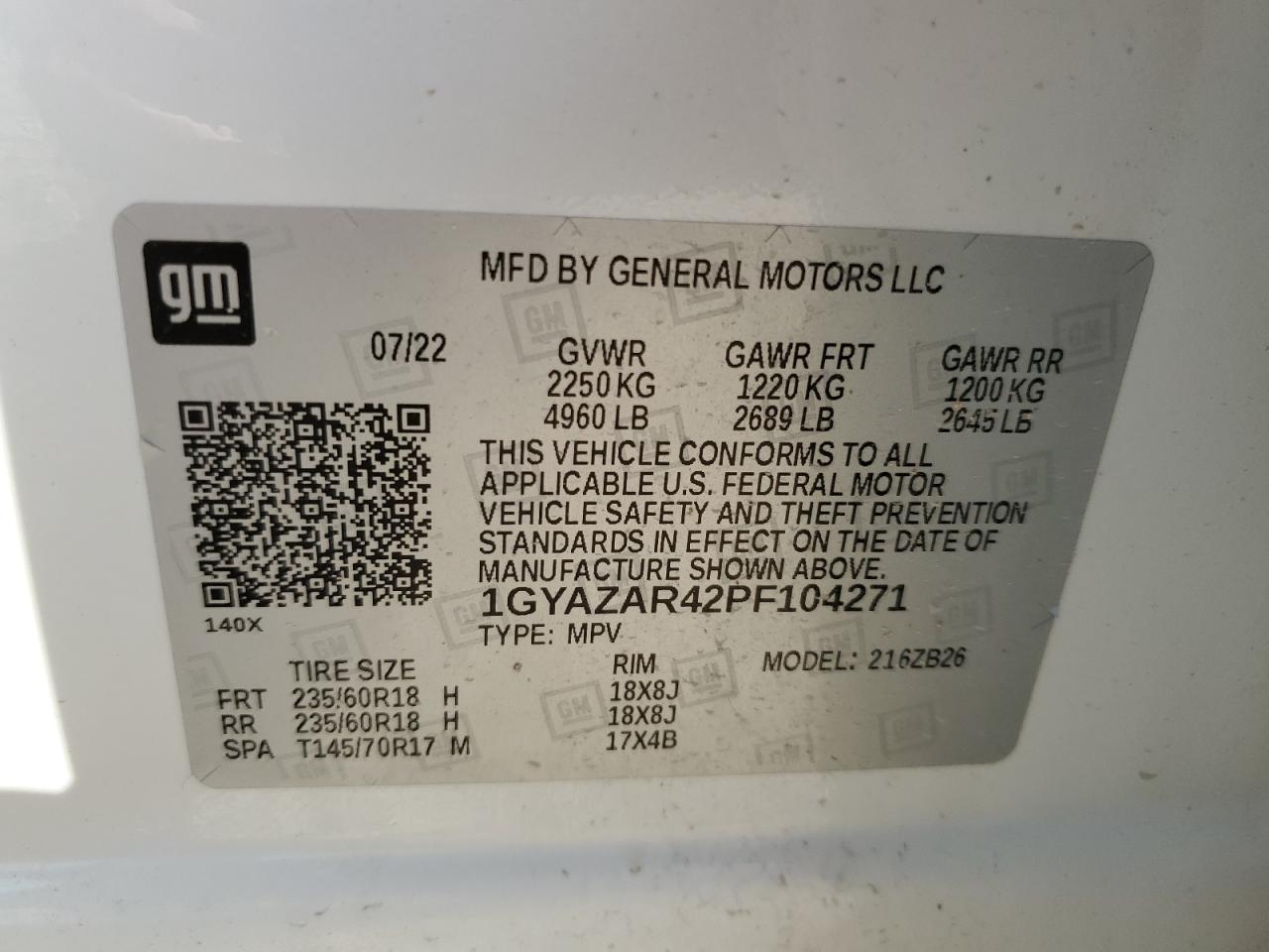 2023 CADILLAC XT4 LUXURY VIN:1GYAZAR42PF104271