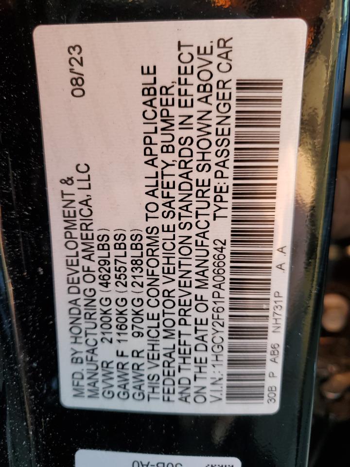 2023 HONDA ACCORD HYBRID EXL VIN:1HGCY2F61PA066642