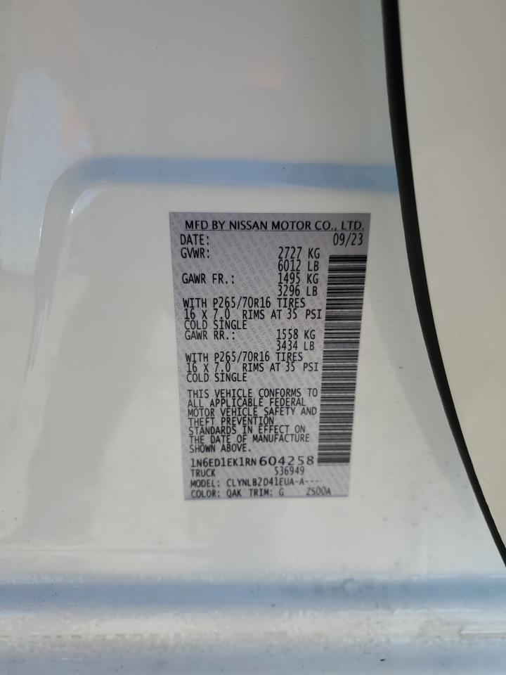 2024 NISSAN FRONTIER S VIN:1N6ED1EK1RN604258