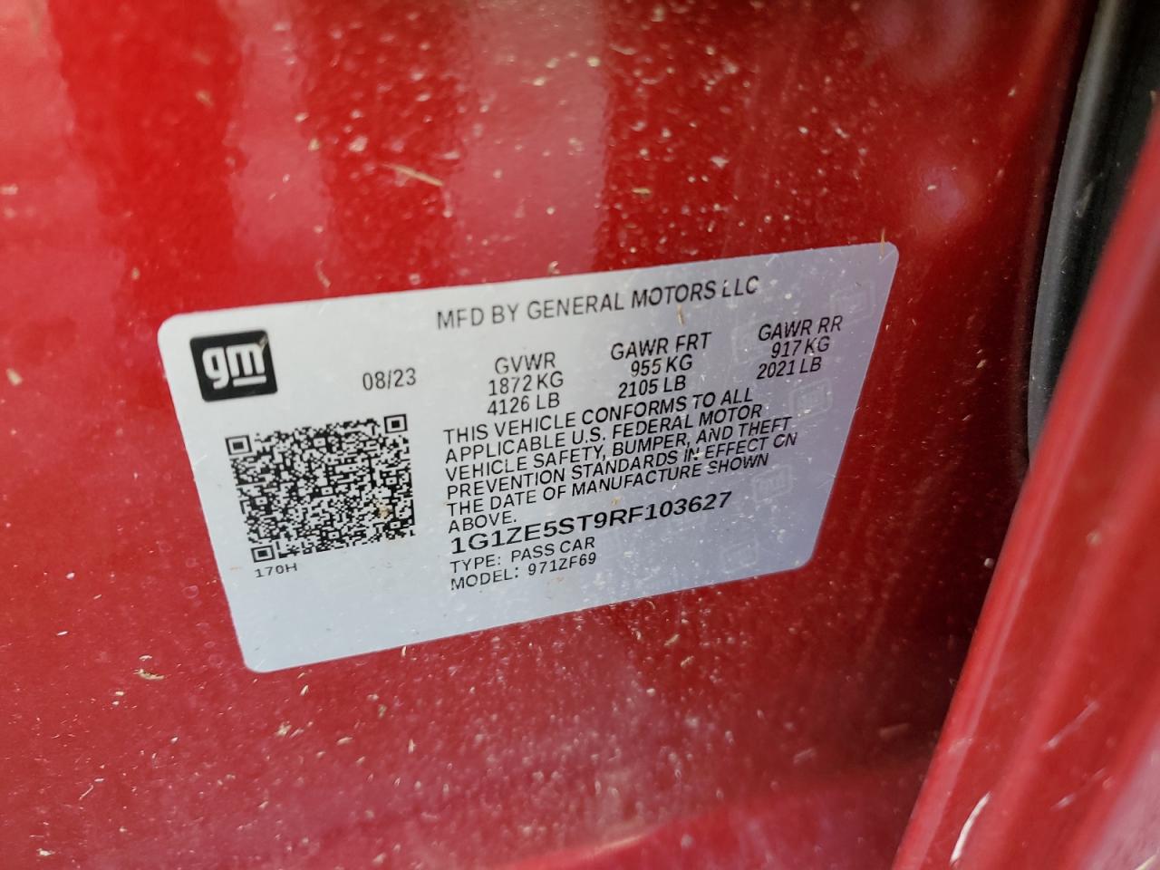 2024 CHEVROLET MALIBU PREMIER VIN:1G1ZE5ST9RF103627