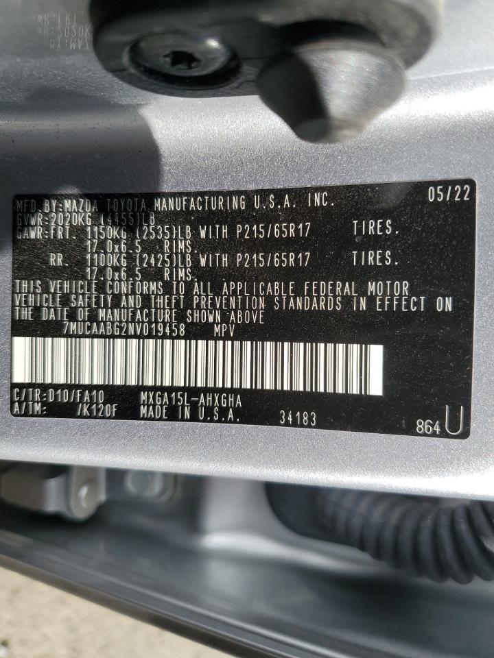 2022 TOYOTA COROLLA CROSS LE VIN:7MUCAABG2NV019458