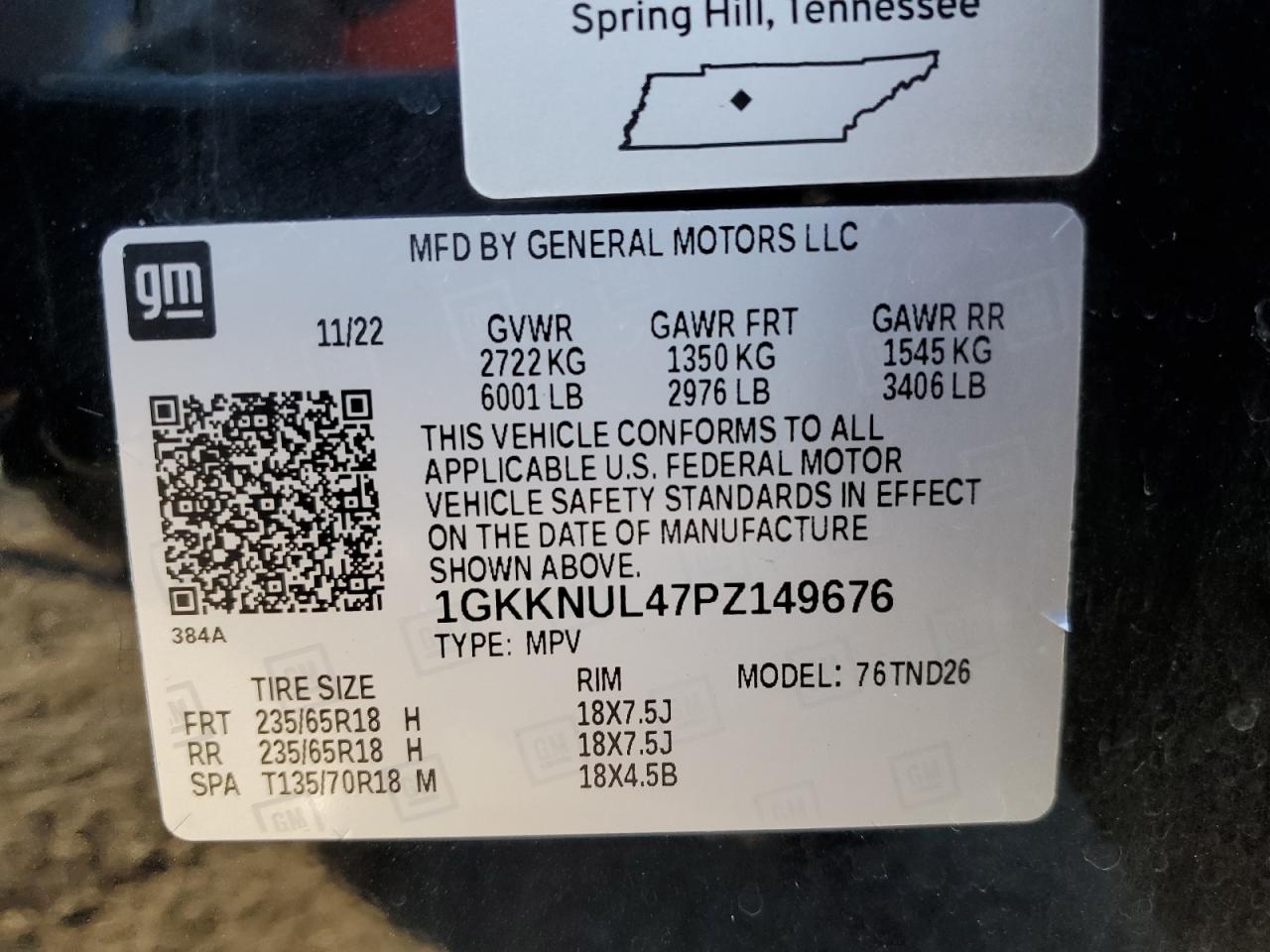2023 GMC ACADIA SLT VIN:1GKKNUL47PZ149676