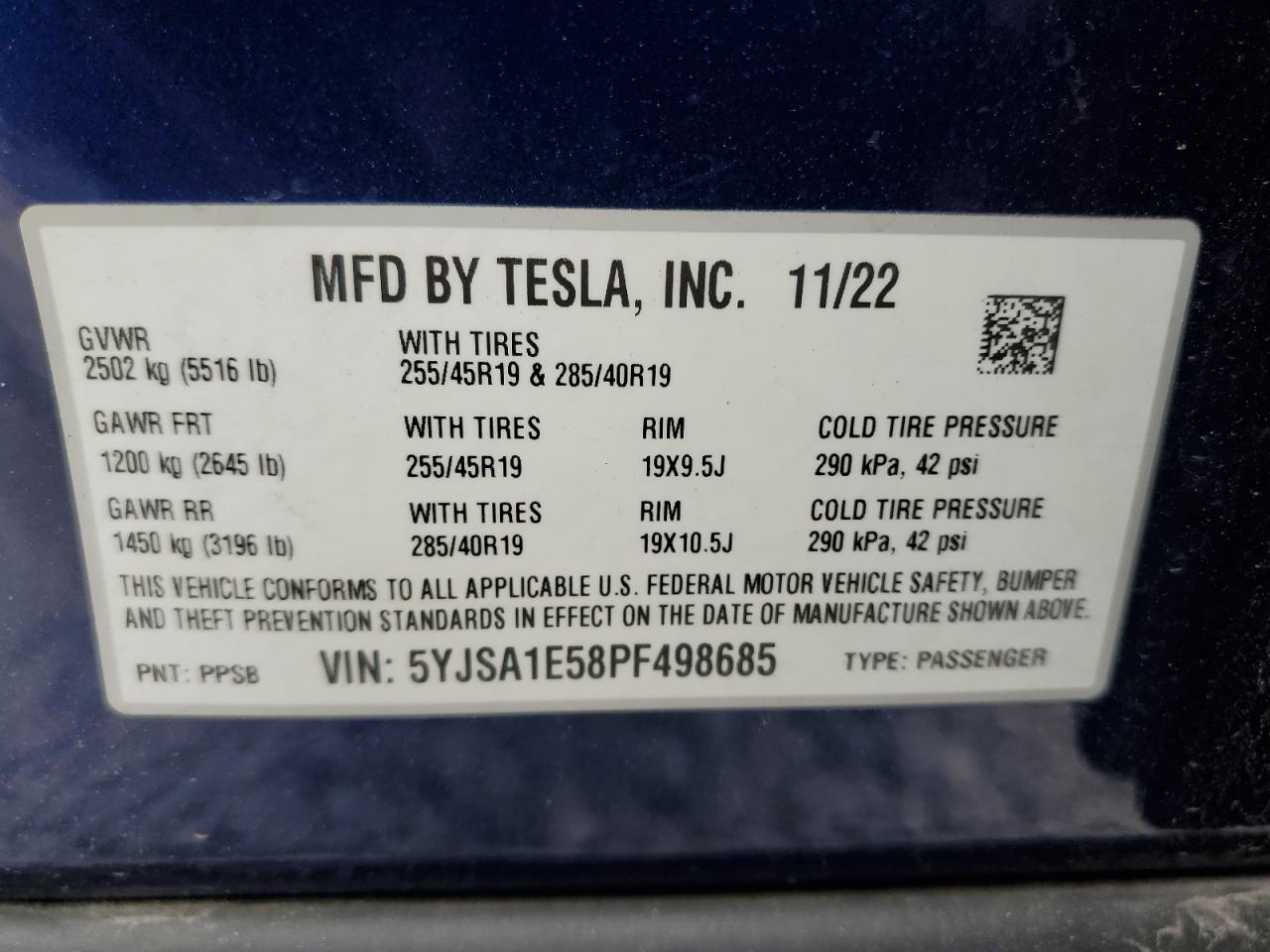 2023 TESLA MODEL S  VIN:2G1WL52J011100327