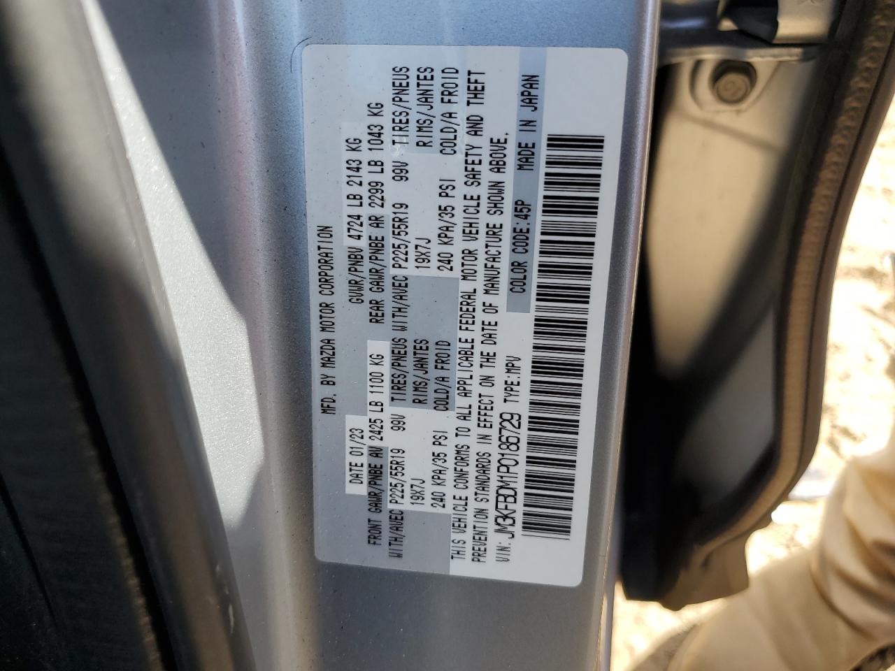 2023 MAZDA CX-5 PREMIUM VIN:JM3KFBDM1P0186729