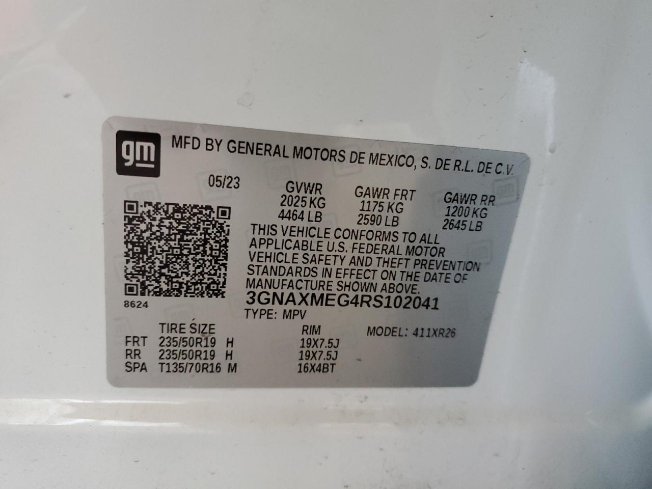 2024 CHEVROLET EQUINOX RS VIN:3GNAXMEG4RS102041