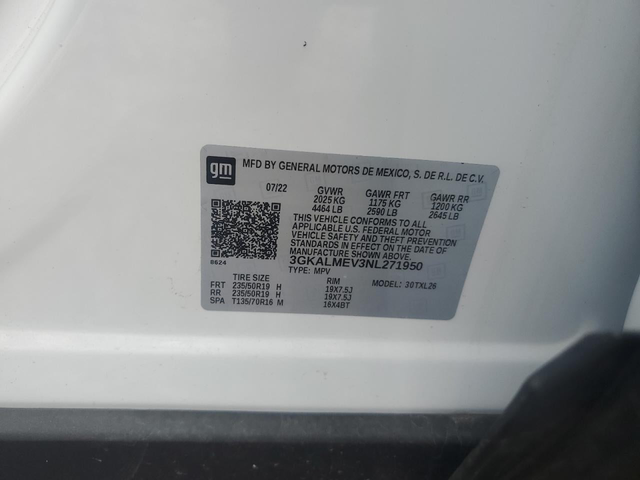 2022 GMC TERRAIN SLE VIN:3GKALMEV3NL271950