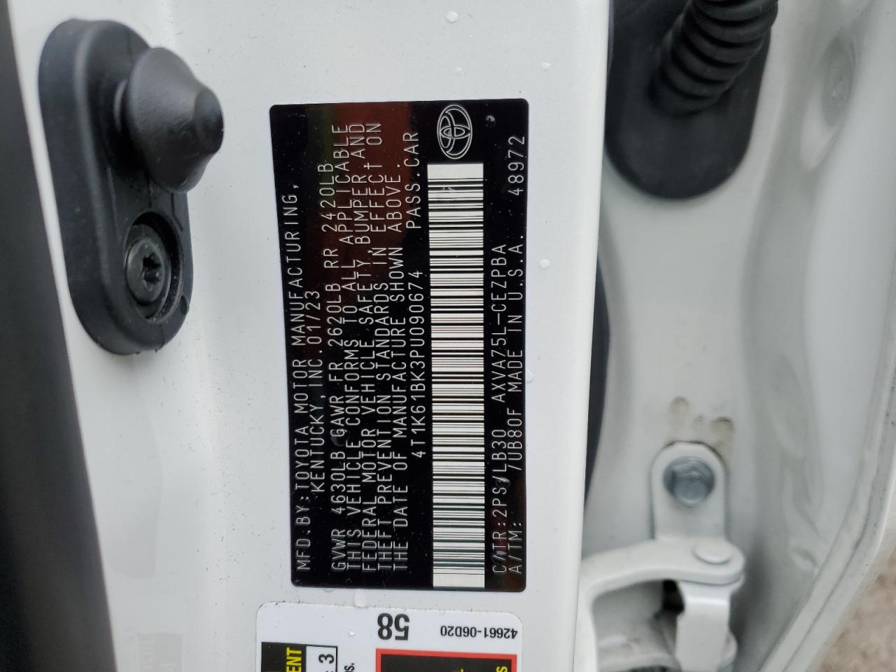 2023 TOYOTA CAMRY XSE VIN:4T1K61BK3PU090674