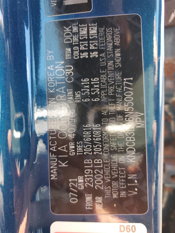 2022 KIA NIRO LX VIN:KNDCB3LC6N5500771