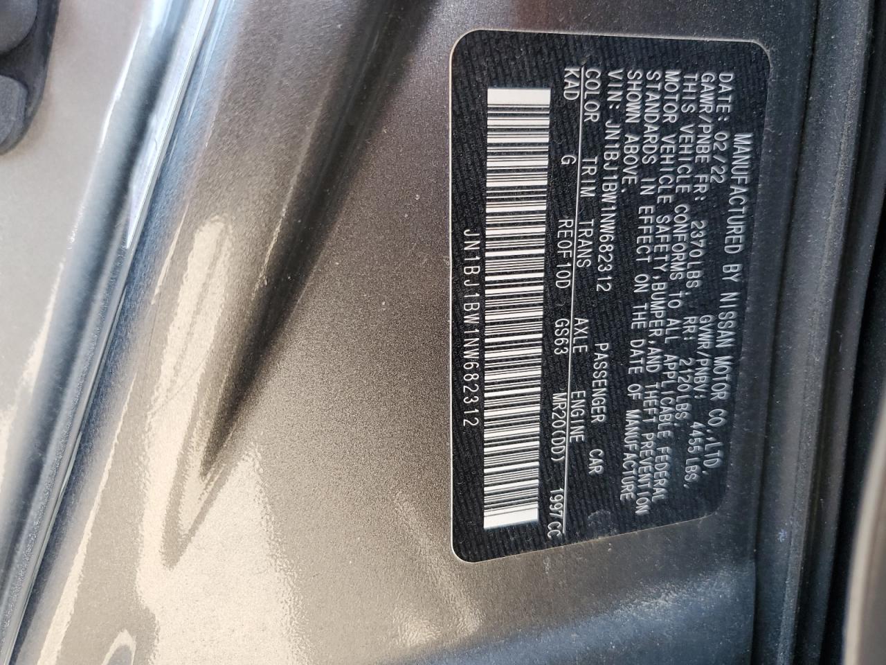 2022 NISSAN ROGUE SPORT SV VIN:JN1BJ1BW1NW682312