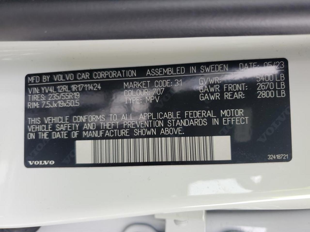 2024 VOLVO XC60 PLUS VIN:YV4L12RL1R1711424