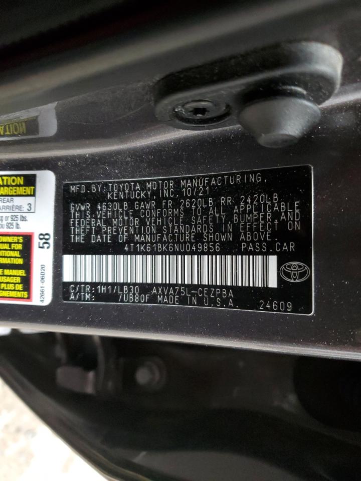 2022 TOYOTA CAMRY XSE VIN:4T1K61BK6NU049856