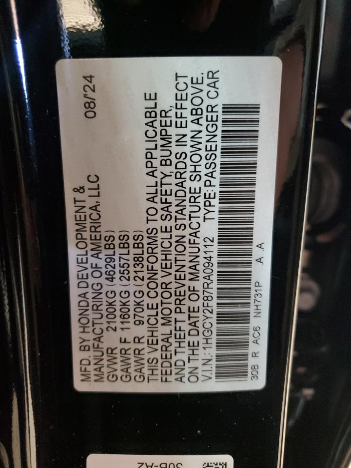 2024 HONDA ACCORD TOURING HYBRID VIN:1HGCY2F87RA094112