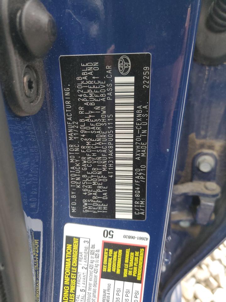 2023 TOYOTA CAMRY LE VIN:4T1H31AK8PU051115