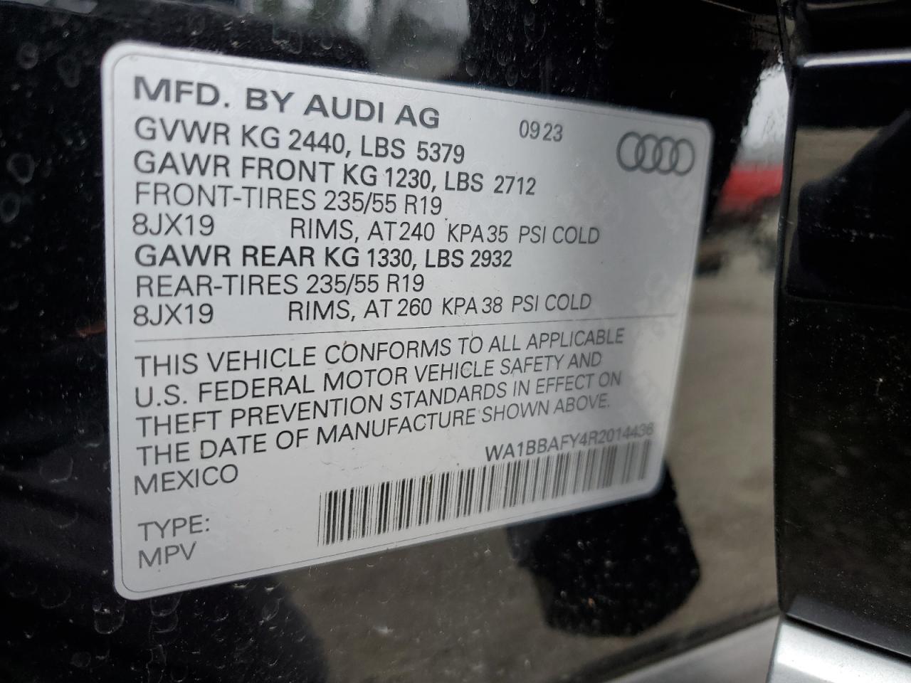 2024 AUDI Q5 PREMIUM PLUS 40 VIN:WA1BBAFY4R2014436