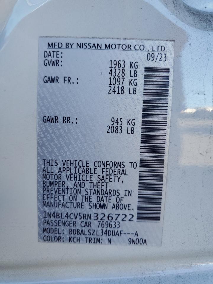 2024 NISSAN ALTIMA SR VIN:1N4BL4CV5RN326722