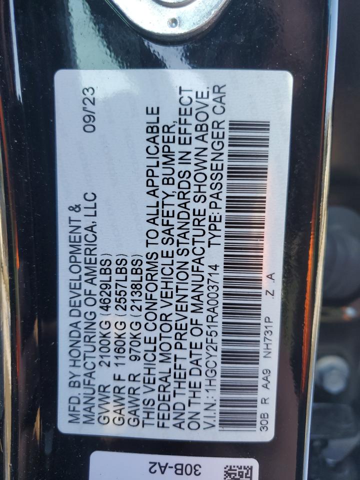 2024 HONDA ACCORD HYBRID SPORT VIN:1HGCY2F51RA003714