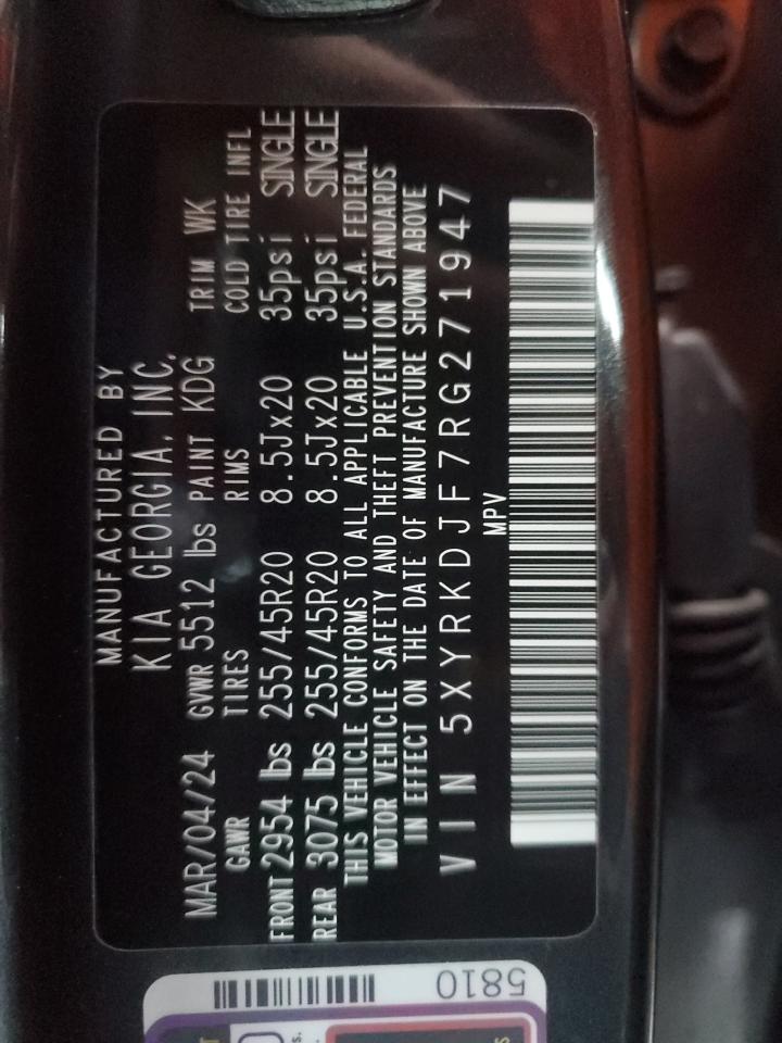 2024 KIA SORENTO SX VIN:5XYRKDJF7RG271947