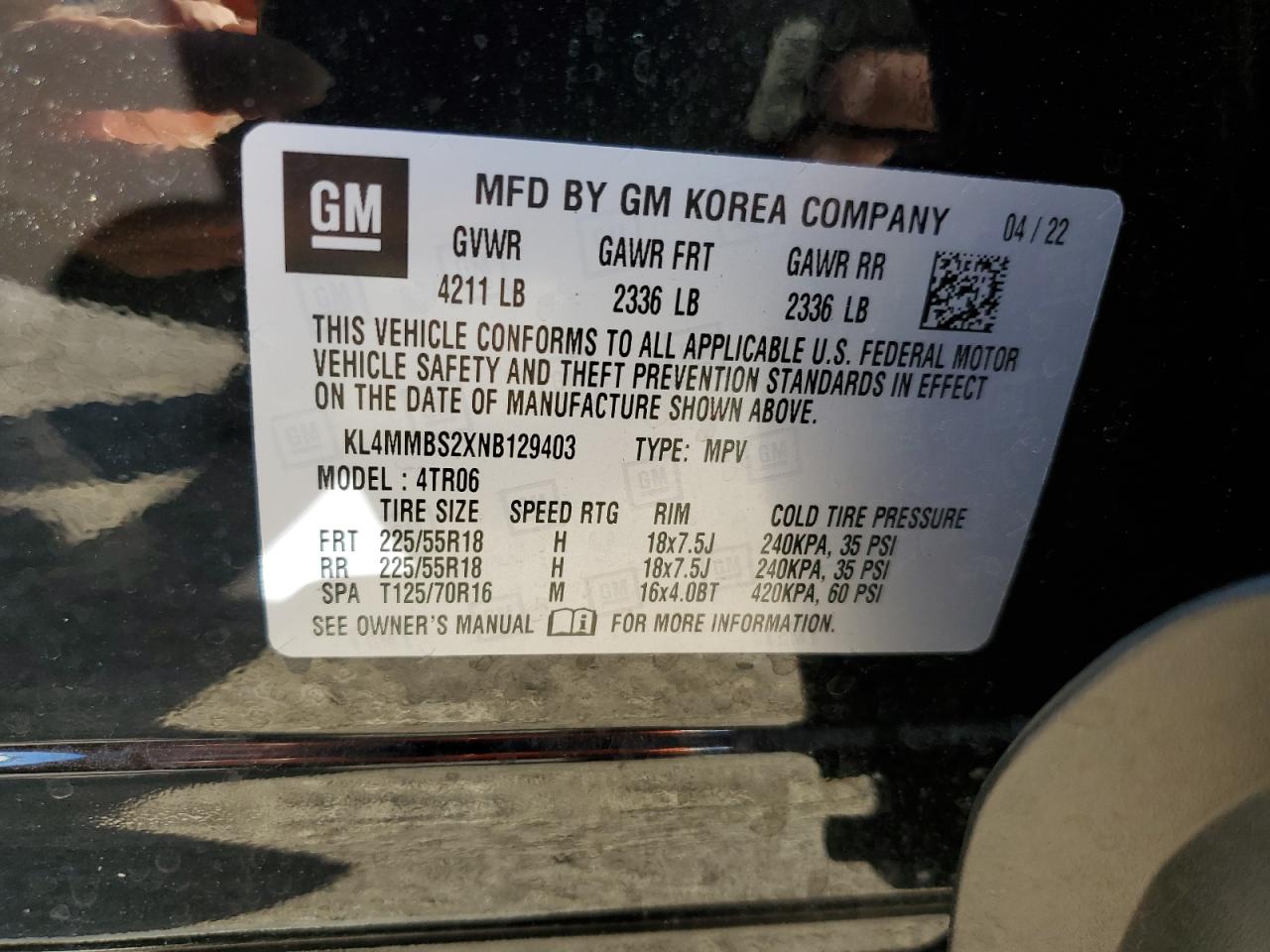 2022 BUICK ENCORE GX PREFERRED VIN:KL4MMBS2XNB129403