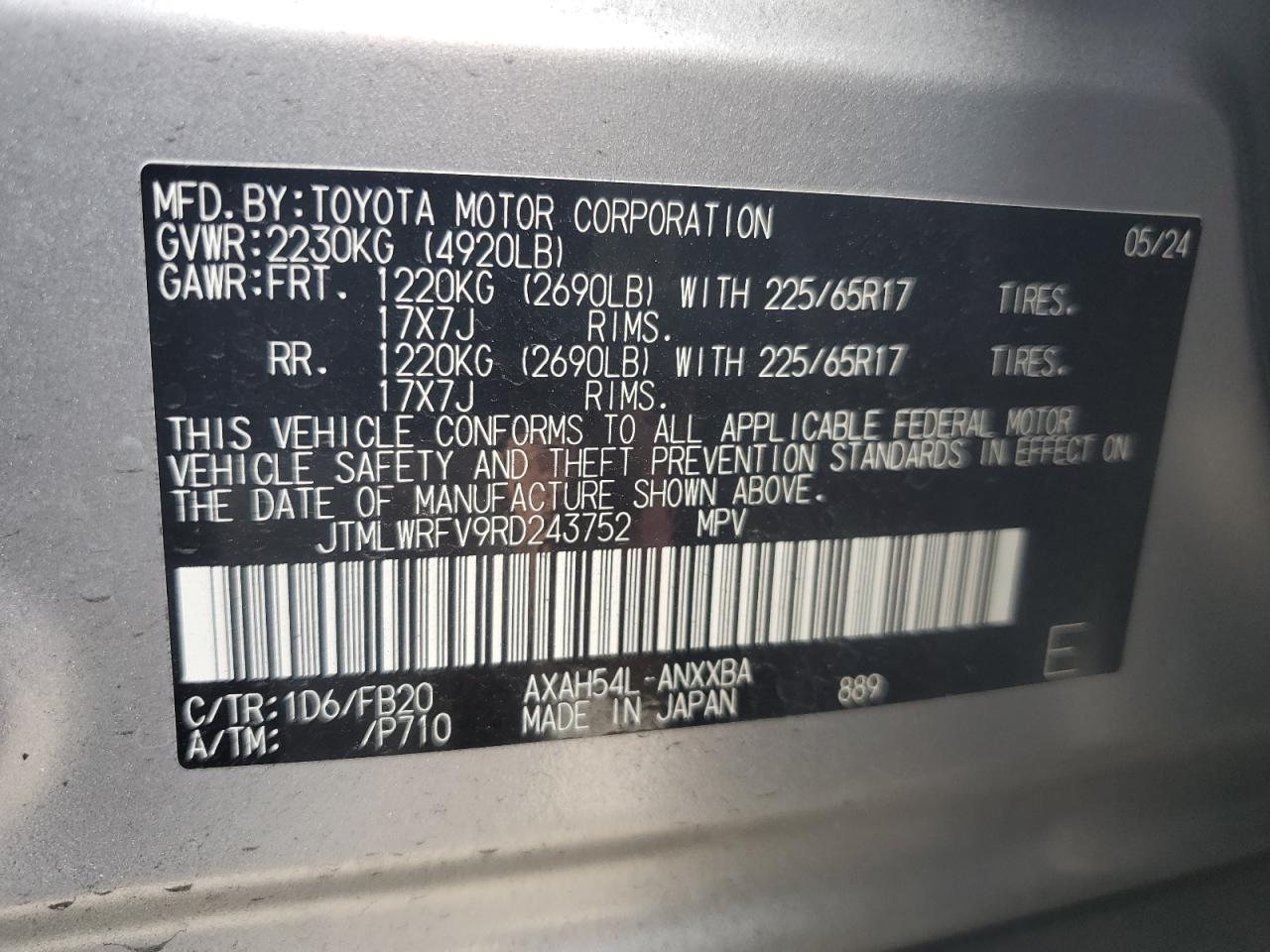 2024 TOYOTA RAV4 LE VIN:JTMLWRFV9RD243752