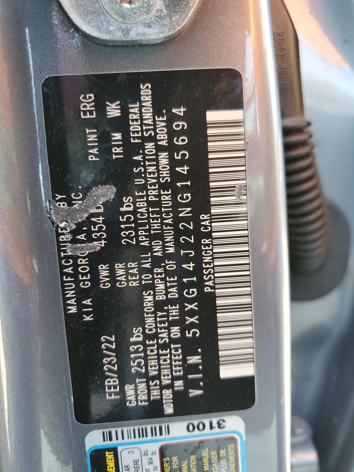 2022 KIA K5 LXS VIN:5XXG14J22NG145694