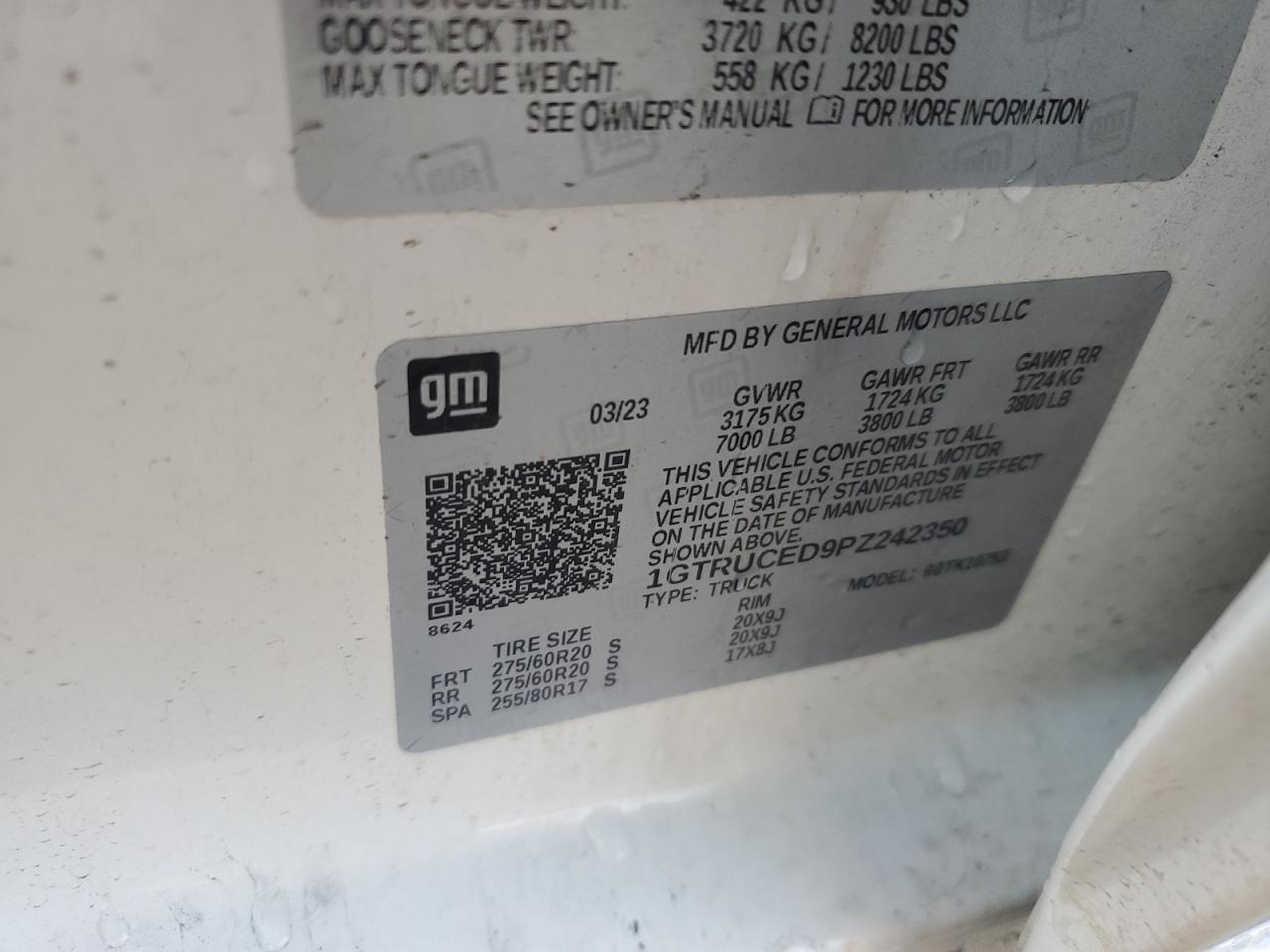 2023 GMC SIERRA K1500 ELEVATION VIN:1GTRUCED9PZ242350