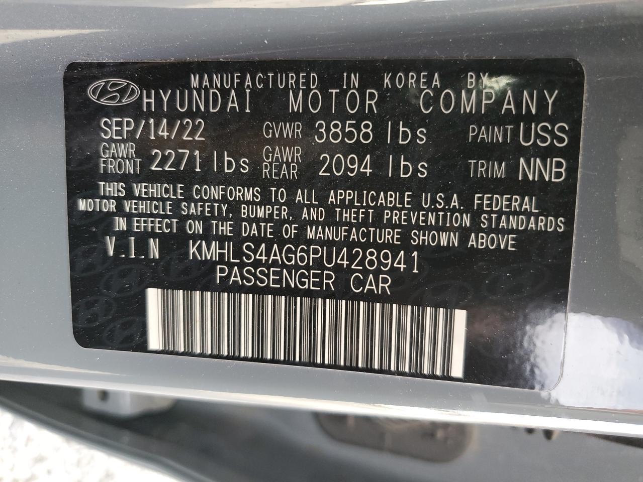 2023 HYUNDAI ELANTRA SEL VIN:KMHLS4AG6PU428941