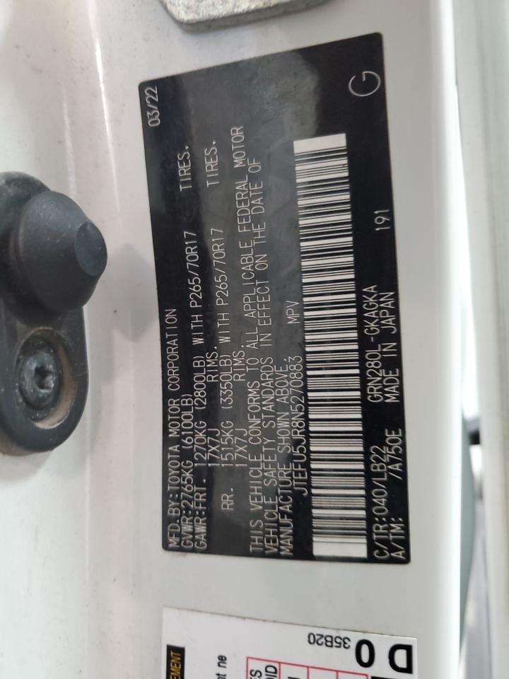 2022 TOYOTA 4RUNNER SR5 VIN:JTEFU5JR8N5270883