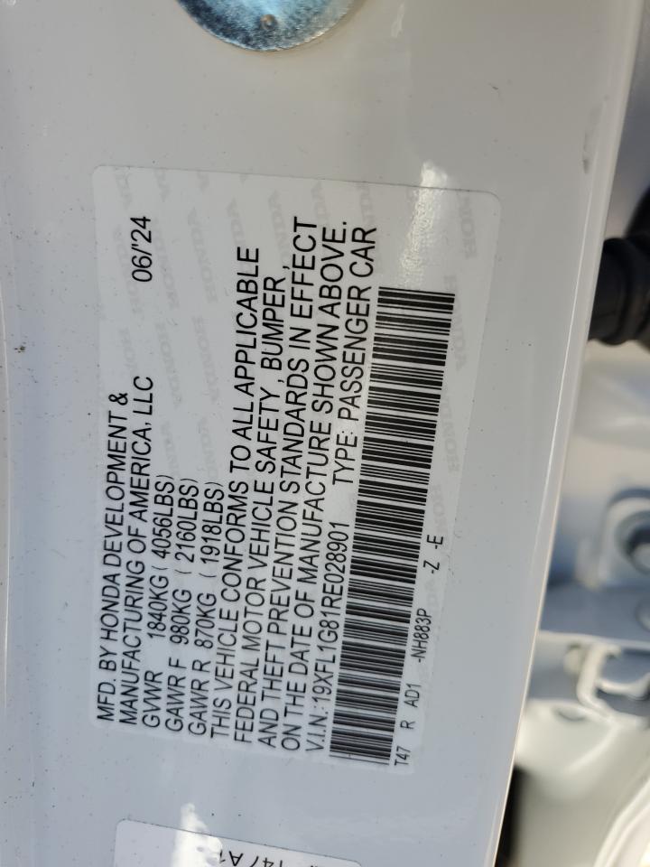 2024 HONDA CIVIC SPORT TOURING VIN:19XFL1G81RE028901