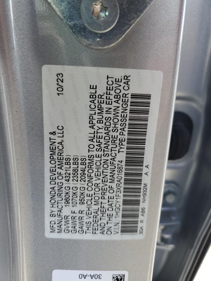 2024 HONDA ACCORD EX VIN:1HGCY1F3XRA016874