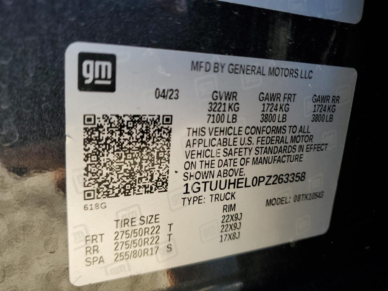 2023 GMC SIERRA K1500 DENALI ULTIMATE VIN:1GTUUHEL0PZ263358