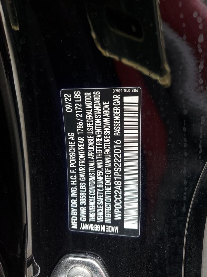 2023 PORSCHE BOXSTER SPYDER VIN:WP0CC2A81PS222016