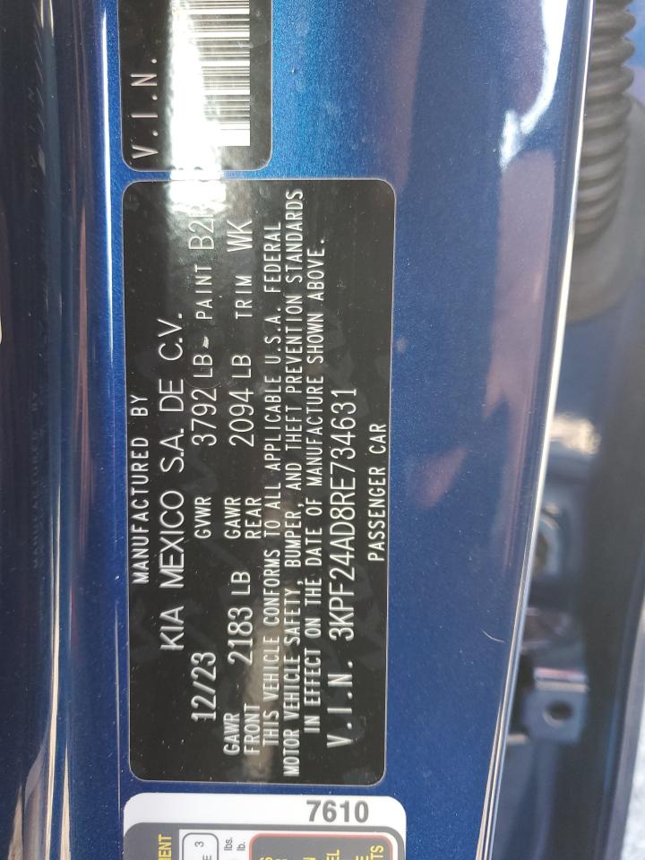 2024 KIA FORTE LX VIN:3KPF24AD8RE734631