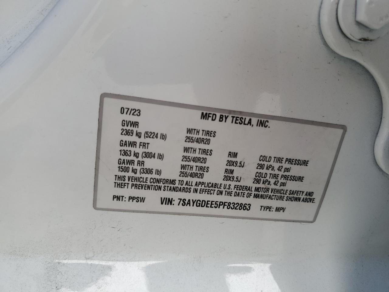 2023 TESLA MODEL Y  VIN:SCA664S50FUX53044