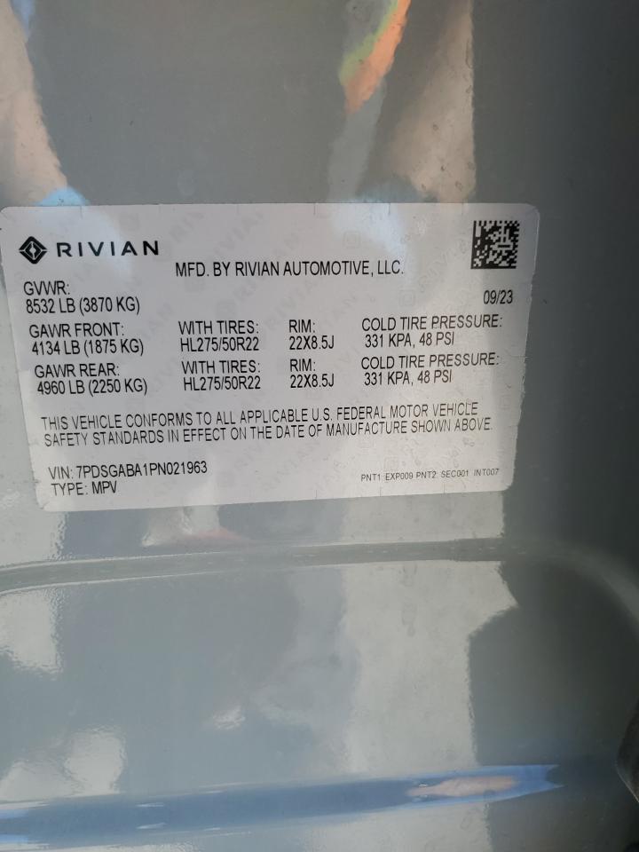 2023 RIVIAN R1S ADVENTURE VIN:7PDSGABA1PN021963