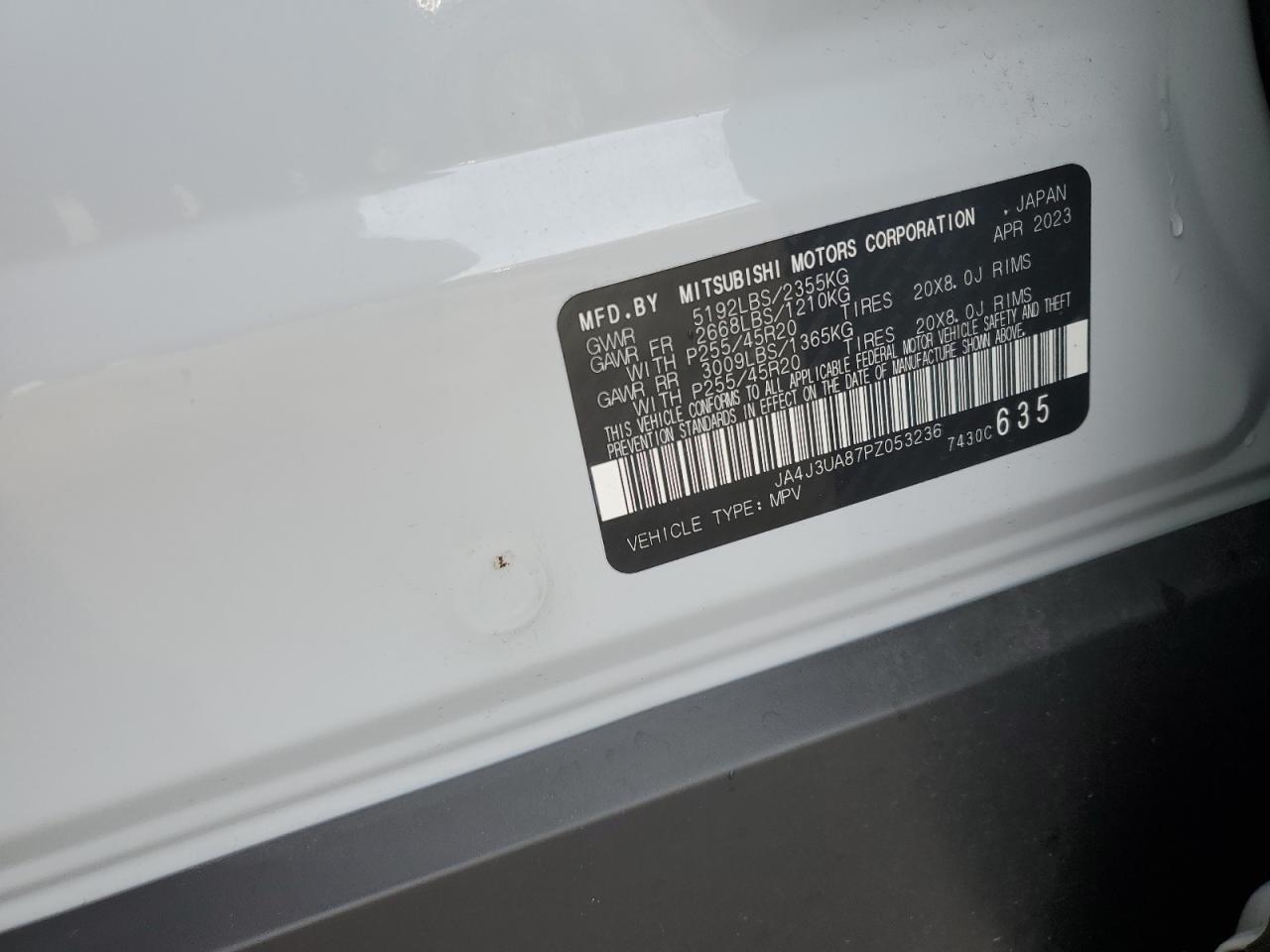 2023 MITSUBISHI OUTLANDER SE VIN:JA4J3UA87PZ053236