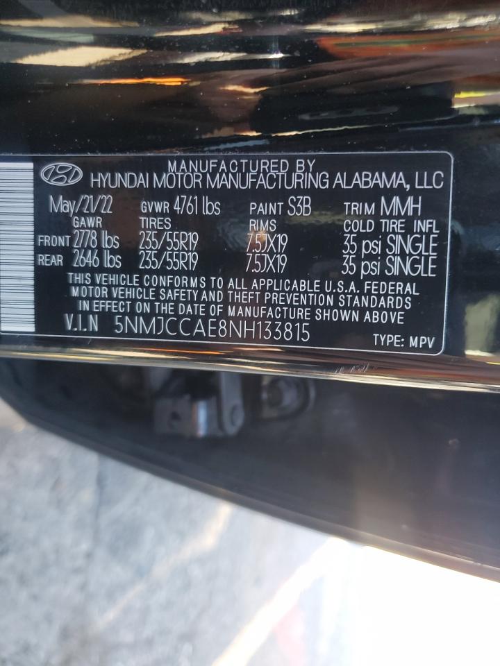2022 HYUNDAI TUCSON SEL VIN:5NMJCCAE8NH133815