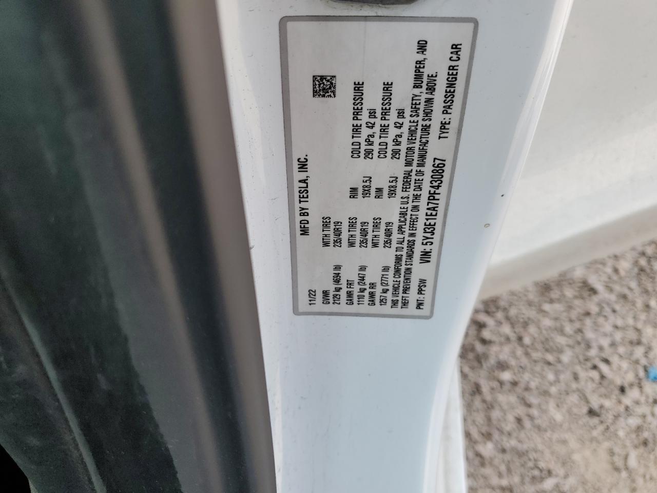 2023 TESLA MODEL 3  VIN:5YJ3E1EA7PF430867