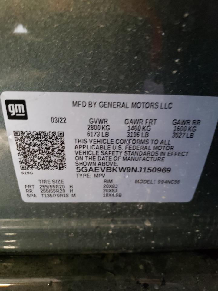 2022 BUICK ENCLAVE PREMIUM VIN:5GAEVBKW9NJ150969