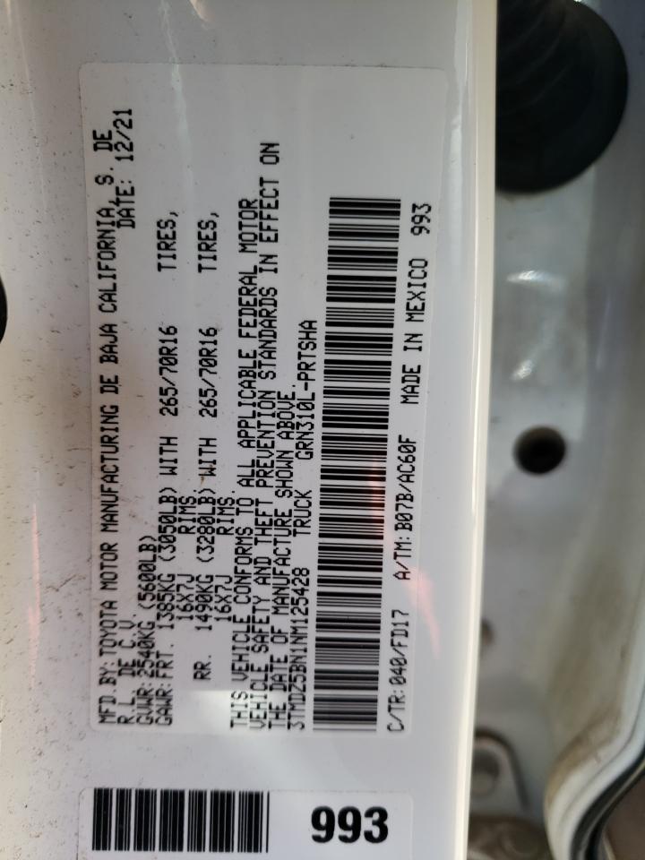 2022 TOYOTA TACOMA DOUBLE CAB VIN:3TMDZ5BN1NM125428