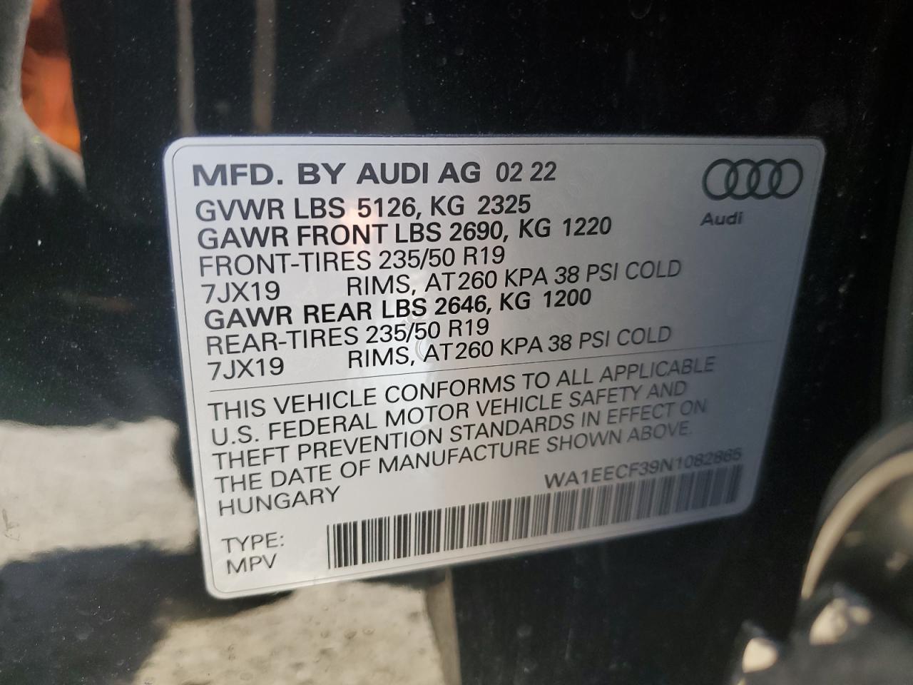 2022 AUDI Q3 PREMIUM PLUS S LINE 45 VIN:WA1EECF39N1082865