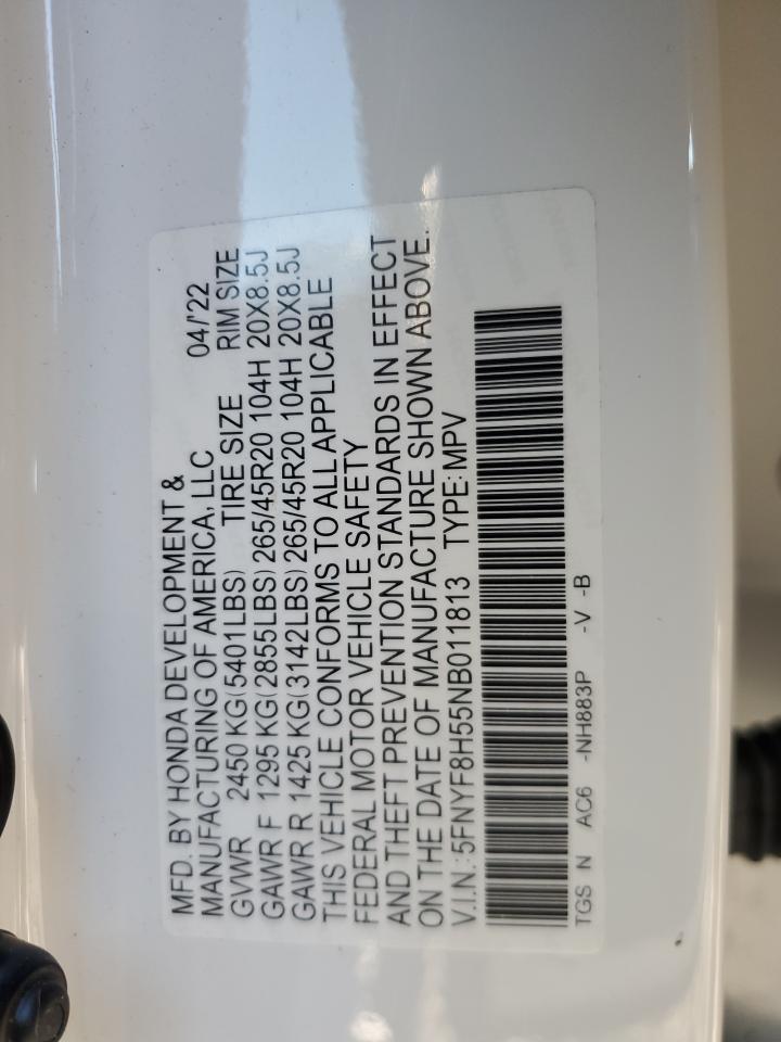 2022 HONDA PASSPORT EXL VIN:5FNYF8H55NB011813